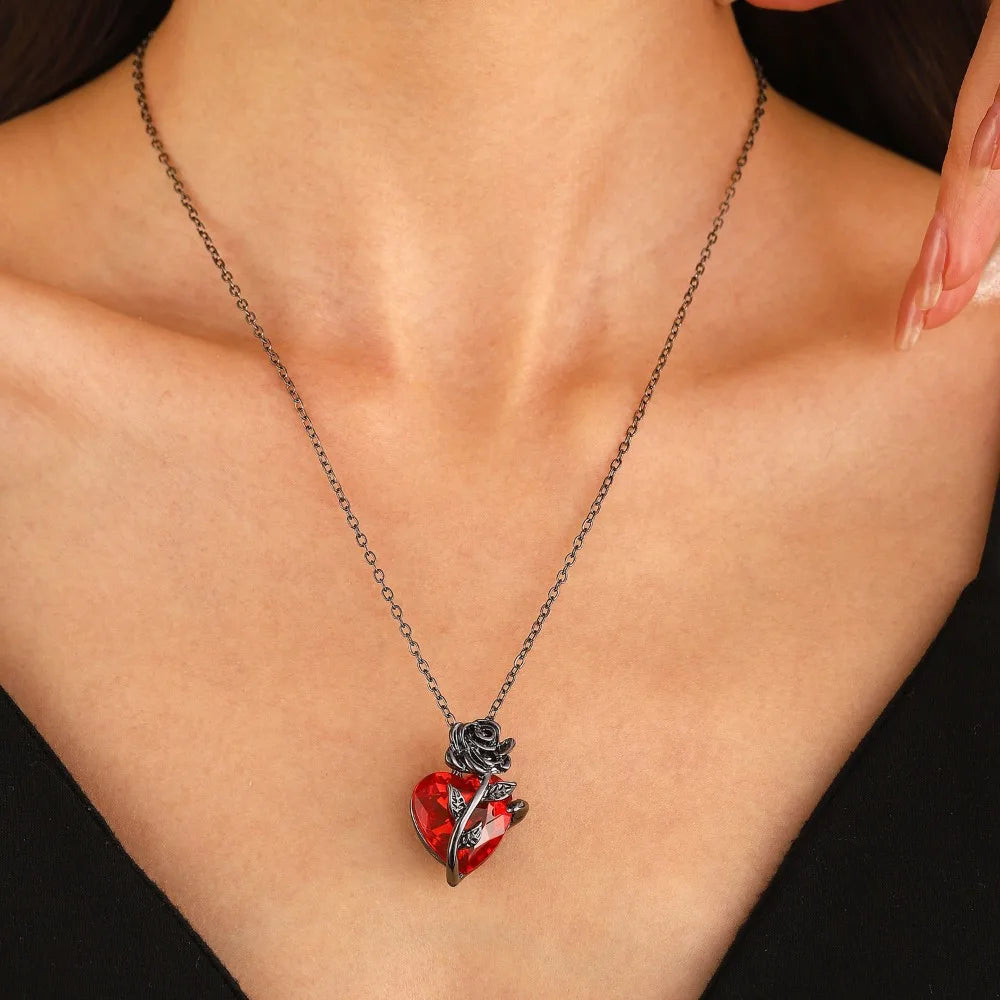 Gothic Rose Red Love Necklace Women's Y2K Jewelry Silver Color Tonebloody Human Heart Pendant Jewelry Personalized Gifts Good Vibrations Adult Super Store