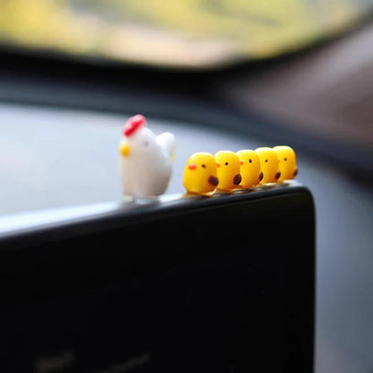 Cute Mini Chickens Car Dashboard Accessories Fun Chicks Car Rearview Mirror Decor Interior Ornaments Fairy Garden Home Car Gifts Good Vibrations