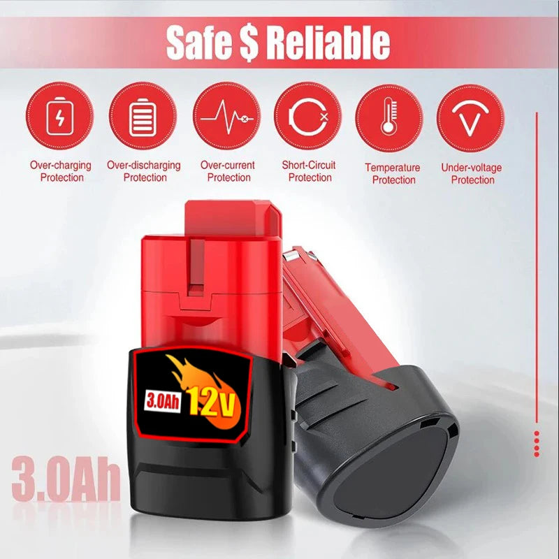 Milwaukee M12 Battery 12.0Ah 12V Rechargeable Battery For Milwaukee M12 Tool 48-11-2402 48-11-2411 48-11-2401MIL-12A-LI Good Vibrations