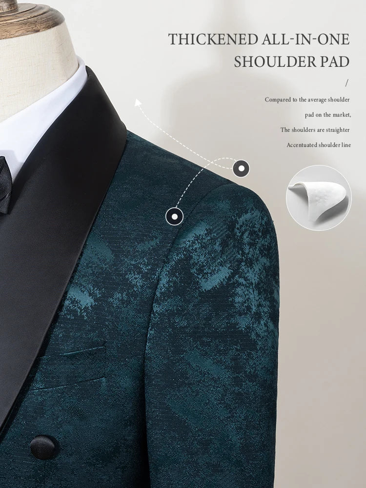 black luxury 2-piece set men suit party shawl collar double breasted business casual suit groom's wedding dress Jacquard pattern Good Vibrations