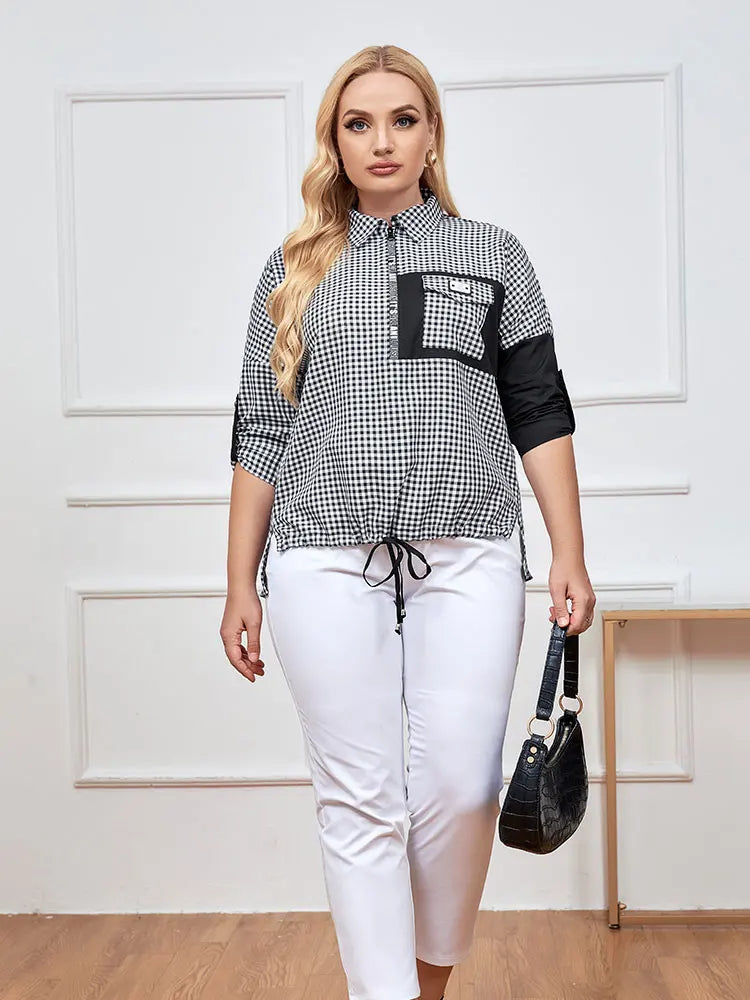 Womens plus size woven lapel shirt belongs to the category of womens clothing Good Vibrations
