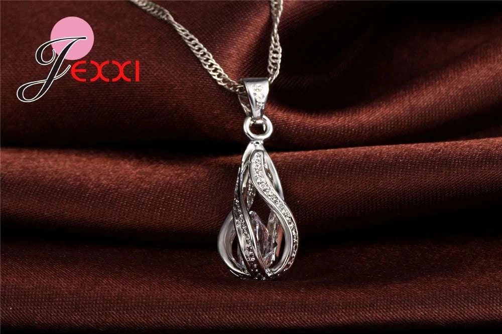 8 Colors Best Gift for Women Girls Friends 925 Sterling Silver Jewelry Set CZ Cubic Zircon Water Drop Necklace Dangle Earrings Good Vibrations Adult Super Store