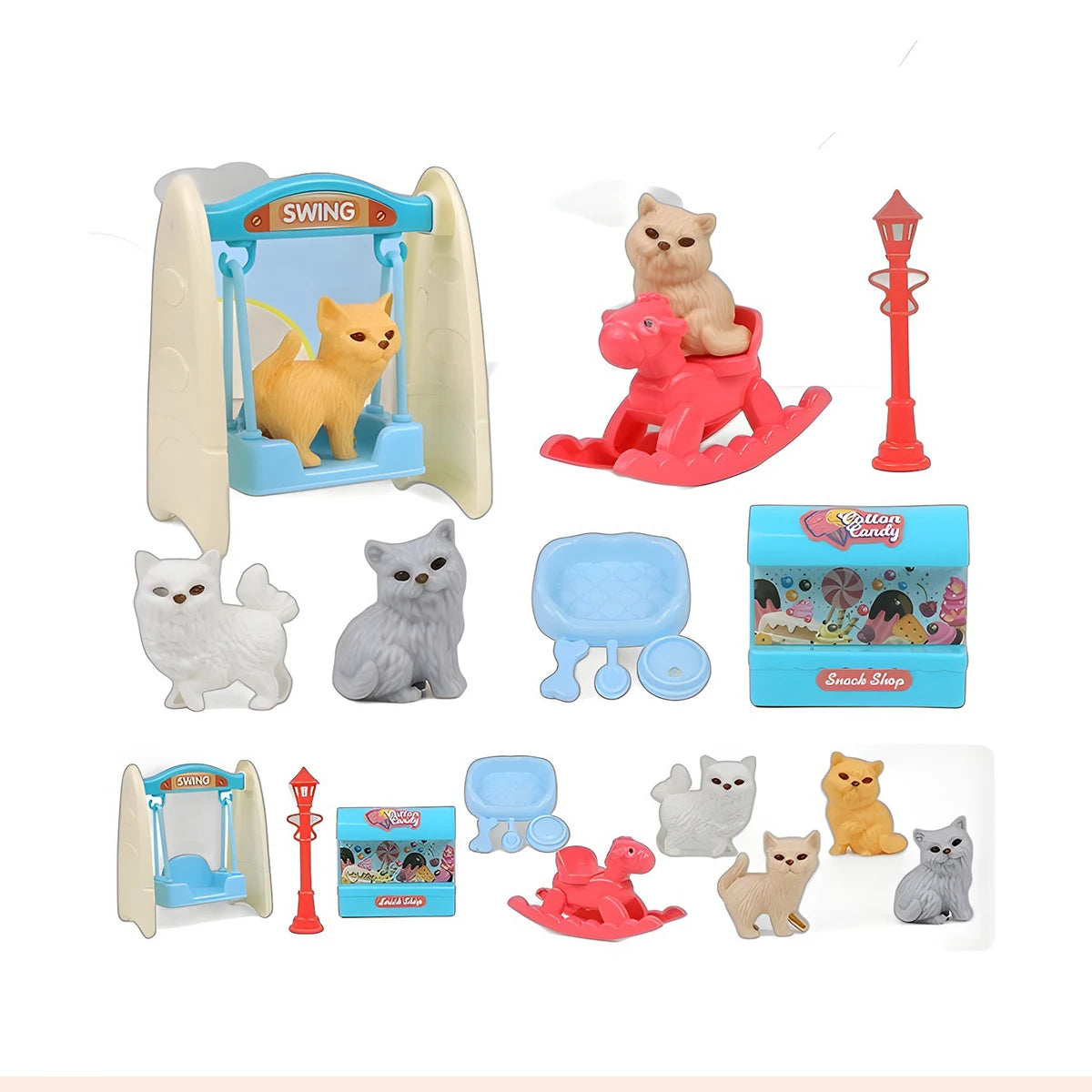Mini doll pet accessory set, children's playhouse toy pet set, cat and dog bath, park, scene set, birthday and Christmas gifts Good Vibrations