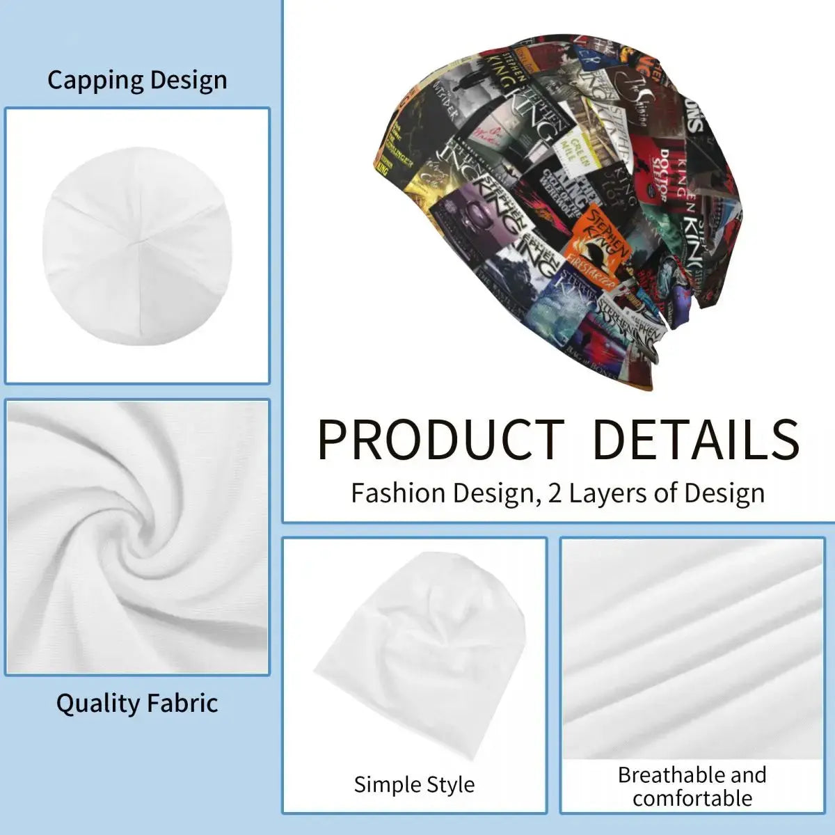 Stephen King Book Covers, Horror Bookworm Skullies Beanies Hats Warm Autumn Winter Outdoor Cap Knitted Bonnet Caps Adult Good Vibrations