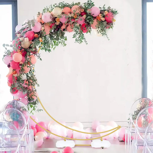 6.9ft Balloon Arch Stand Curved Wedding Arch Backdrop Stand Moon Arch for Ceremony Birthday Party(Gold) Good Vibrations