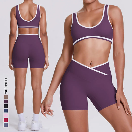 Women Two Piece Gym Workout Set Female Bra Yoga Sets 2ps Shorts Fitness Wear Women Quick-Dry Camisole Sports Bra Suits Good Vibrations
