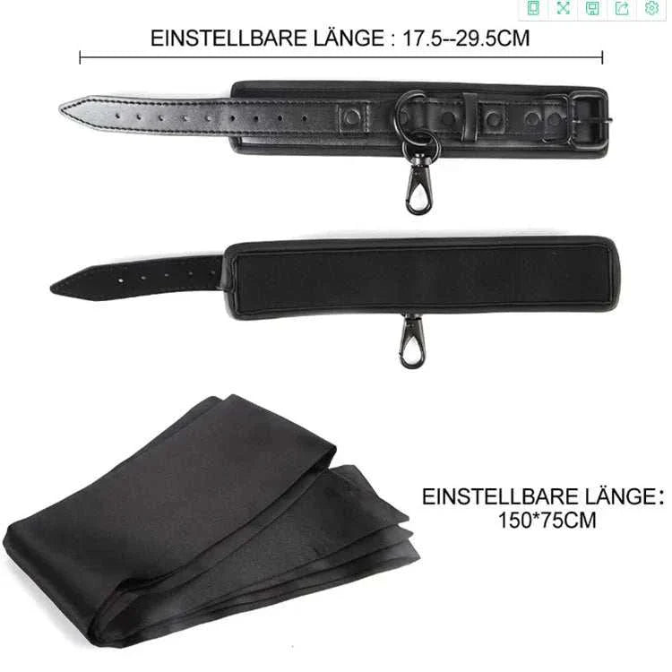 SM erotic leather handcuffs and footcuffs set, adjustable bondage gear for couples, black leather BDSM accessories.
