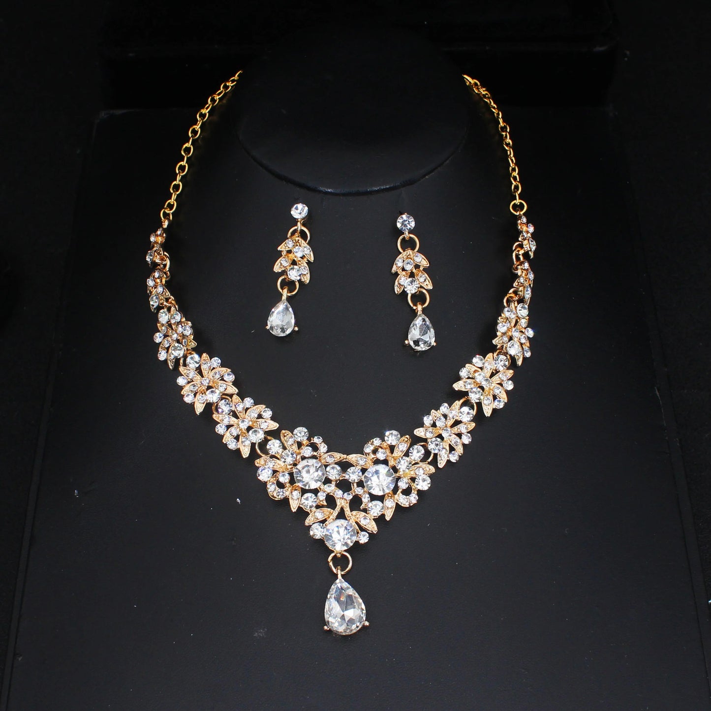 Luxury Crystal Wedding Bridal Jewelry Sets Women/Girl Gold Color Tiara/Crown Earrings Choker Necklace Bride Jewelry Set Good Vibrations Adult Super Store