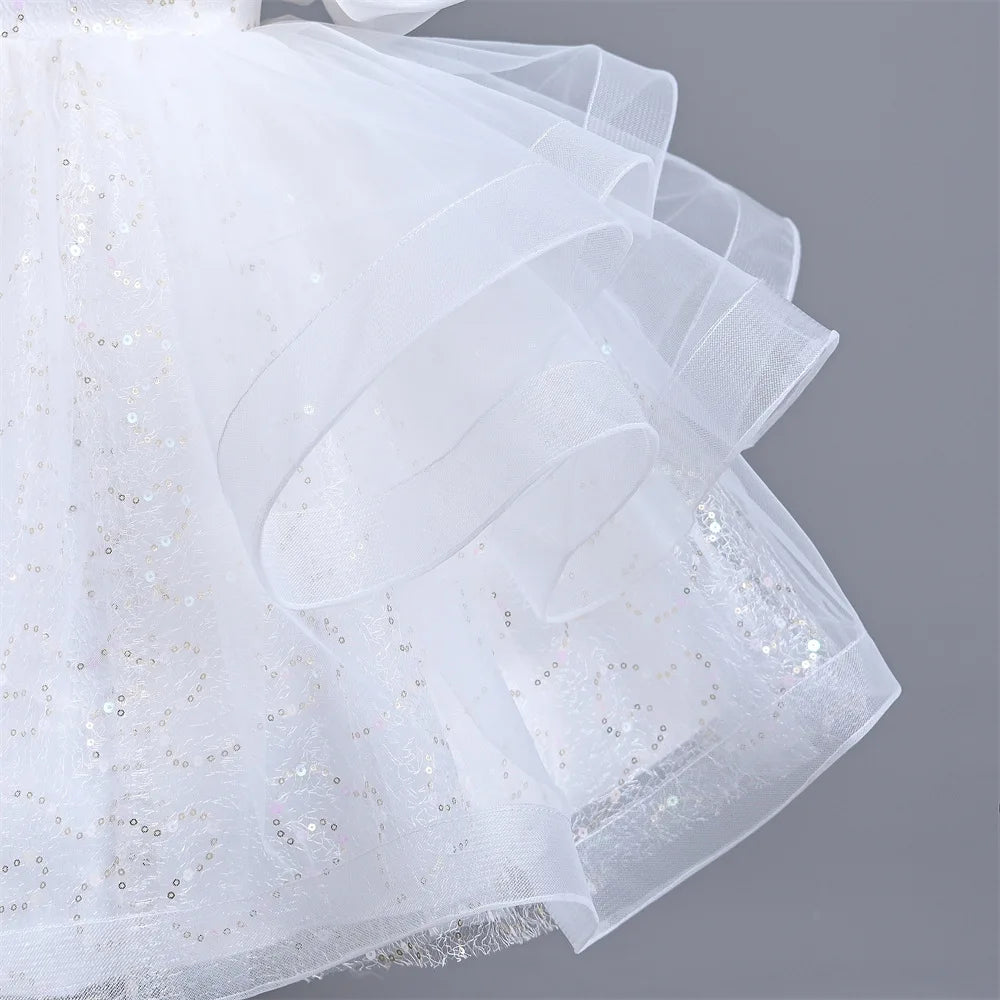 New Girl's Wedding Evening Dress Petal Sequin Mesh Sleeveless Dress Birthday Party School Graduation Party Dress Good Vibrations