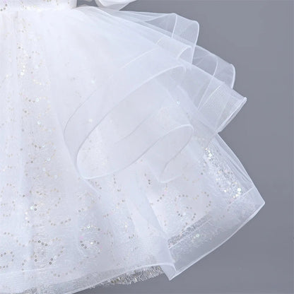 New Girl's Wedding Evening Dress Petal Sequin Mesh Sleeveless Dress Birthday Party School Graduation Party Dress Good Vibrations