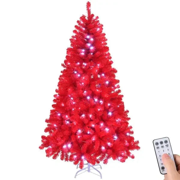 6 FT Pre-Lit Artificial Christmas Tree Hinged Pine Tree 800 Branch Tips 300 Remote Control Lights for Holiday Party Office Good Vibrations