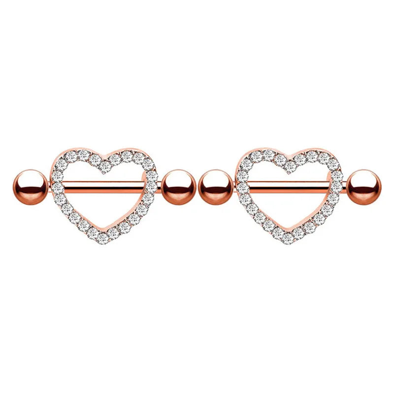 2pcs Both Sides Screwed Heart Nipple Ring for Women Girls 14G Stainless Blue Pink Zircon Sexy Nipple piercing nombril Nipple Bar Good Vibrations