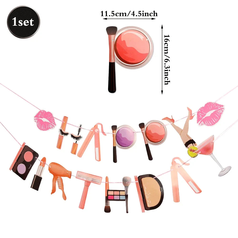 Spa Makeup Party Decorations Happy Birthday Banner Balloons Cake Topper for Girls Women Makeup Birthday Spa Party Decor Supplies Good Vibrations