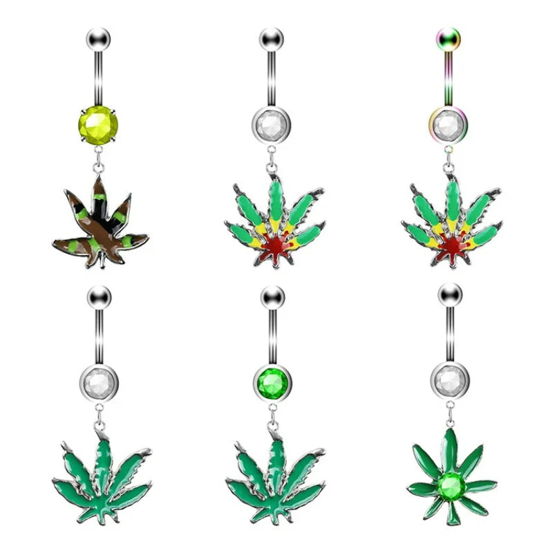 1PC Green Maple Leaf Belly Navel Ring Leaves Weed Dangle Belly Button Piercing Jewelry Surgical Steel Barbell Botton Piercing Good Vibrations Adult Super Store