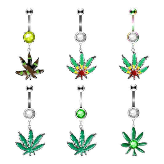 1PC Green Maple Leaf Belly Navel Ring Leaves Weed Dangle Belly Button Piercing Jewelry Surgical Steel Barbell Botton Piercing Good Vibrations Adult Super Store