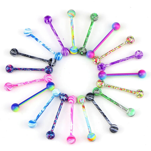 10pcs/set Tongue Rings Barbells Piercing Colorful Stainless Steel Ball Tongue Rings Barbell Bars Piercing Ring Punk For Men Wome Good Vibrations