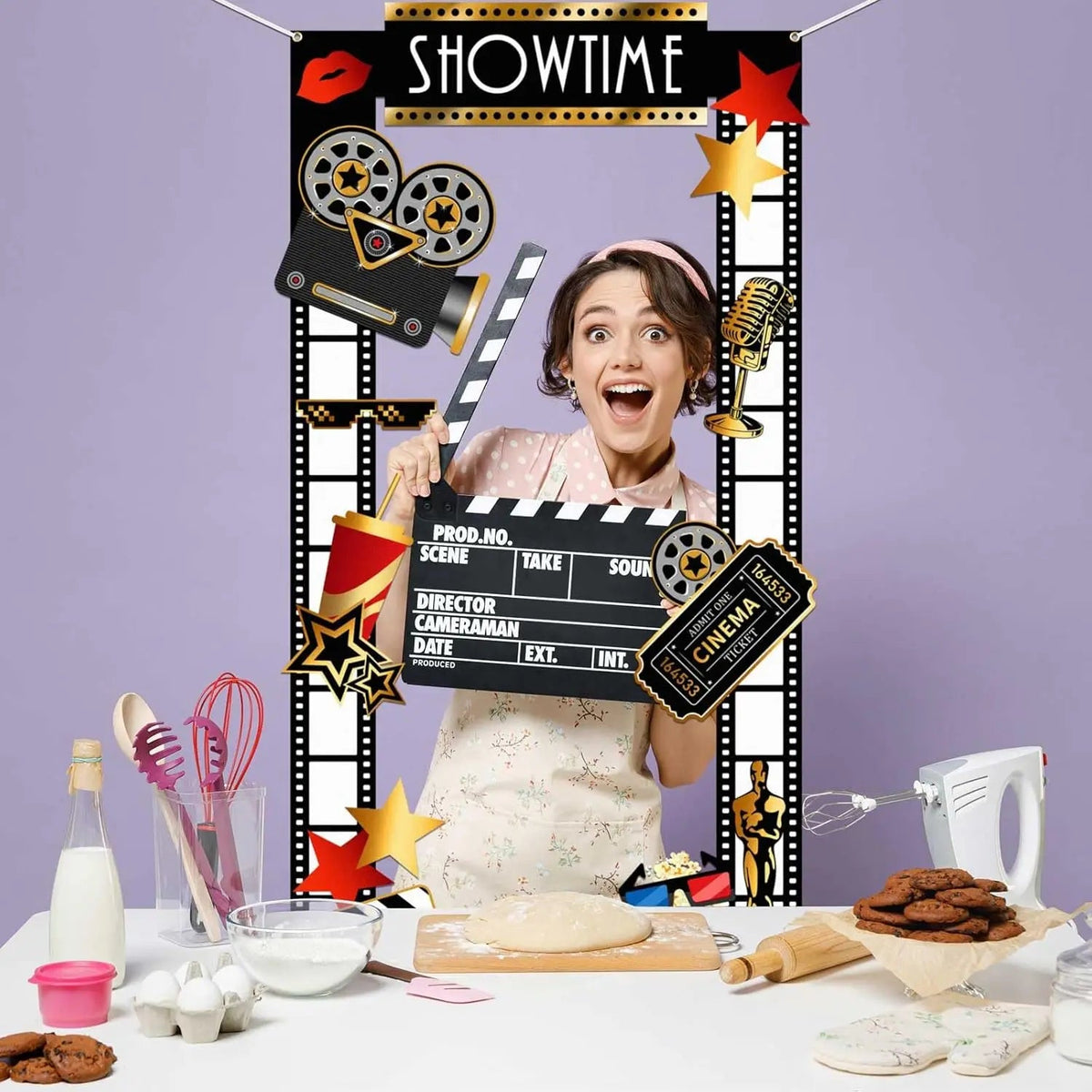 Movie Night Party Decorations Movies Theme Photo Booth Props Show Time Banner Movie Night Party Backdrop Film Party Supplies for Good Vibrations