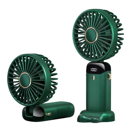 USB Handheld Mini Fan Foldable Portable Neck Hanging Fans 5 Speed Rechargeable Fan with Phone Stand and Display Screen Good Vibrations