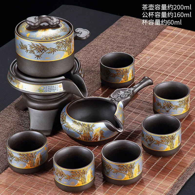 Chinese Purple Clay Tea Infuser Rotary Automatic Water Tea Set Beauty Teapot and Cup Set Traditional Zisha Tea Accessories Good Vibrations