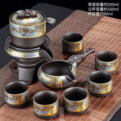 Chinese Purple Clay Tea Infuser Rotary Automatic Water Tea Set Beauty Teapot and Cup Set Traditional Zisha Tea Accessories Good Vibrations
