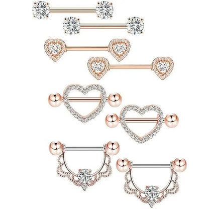 Pink Heart Nipple Piercing Barbell Set Shiny Crystal Nipple Rings Bulk For Women Flower Nippel Jewelry Pack Piercing Teton Lots Good Vibrations Adult Super Store