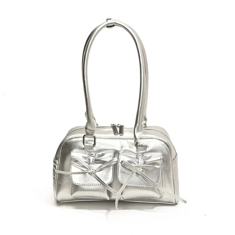 Bow Pocket Design Women's Shoulder Bag Vintage Pu Leather Ladies Small Underarm Bags Fashion Female Luxury Handbags Tote Purse Good Vibrations