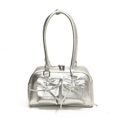 Bow Pocket Design Women's Shoulder Bag Vintage Pu Leather Ladies Small Underarm Bags Fashion Female Luxury Handbags Tote Purse Good Vibrations