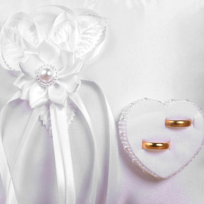 Wedding Ring Pillow Elegant Heart Bowknot Ring Bearer Pillow Portable Wedding Supplies