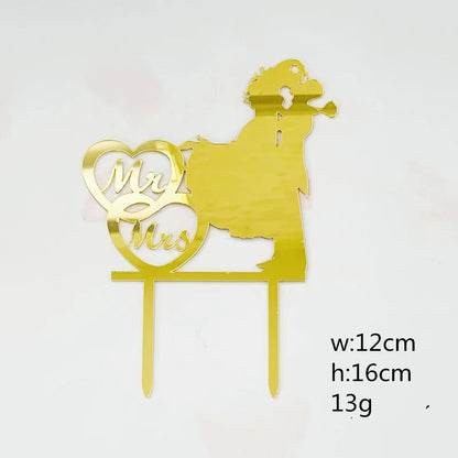 Mrs & Mrs Wedding Party Cake Topper Gold Black Ring Acrylic Wedding Cake Toppers Dessert Decoration Bride Groom Baking Supplies Good Vibrations