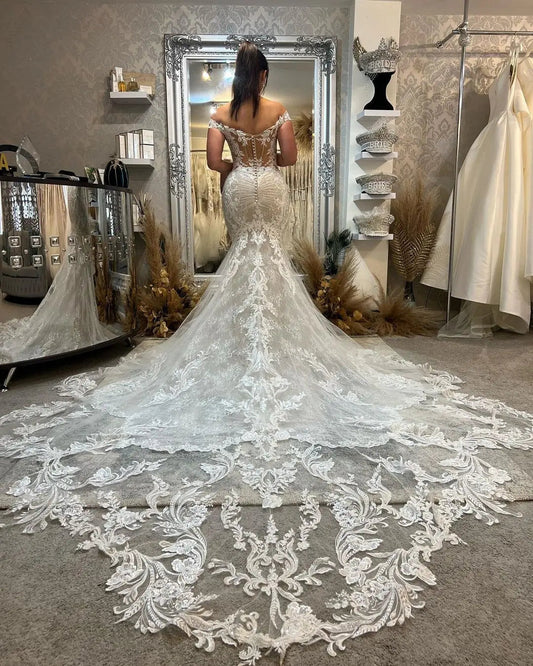 Lakshmigown Princess Lace Appliques Mermaid Wedding Gown for Women Customized Off the Shoulder Wedding Dress Vestido de Boda Good Vibrations