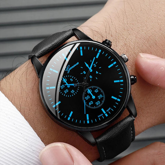 3PCS/Set Men Business Watches Casual Leather Band Analog Male's Quartz Watch Necklace Bracelet Set Good Vibrations