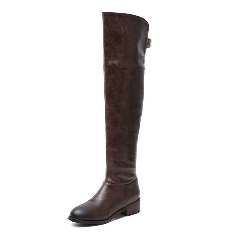 REAVE CAT Women leather boots Over The Knee Boots heels long boots black Lady shoes high quality Good Vibrations