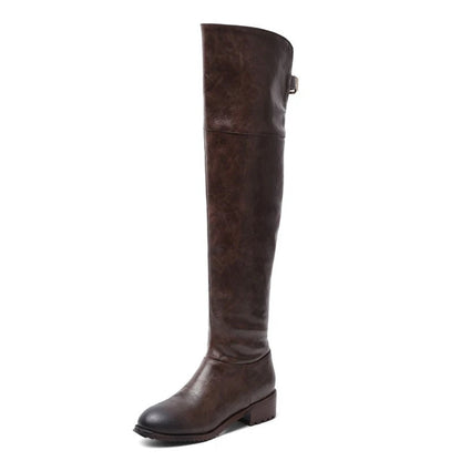 REAVE CAT Women leather boots Over The Knee Boots heels long boots black Lady shoes high quality Good Vibrations