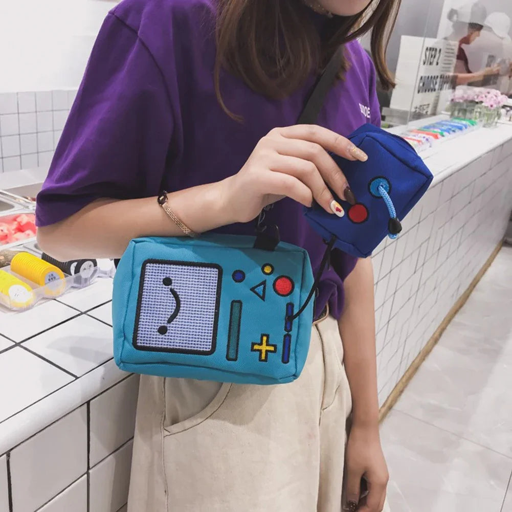Cartoon Anime Single Shoulder Bags for Women Phone Coin Purse Female Canvas Game Machine Small Shoulder Bag Funny Crossbody Bag Good Vibrations