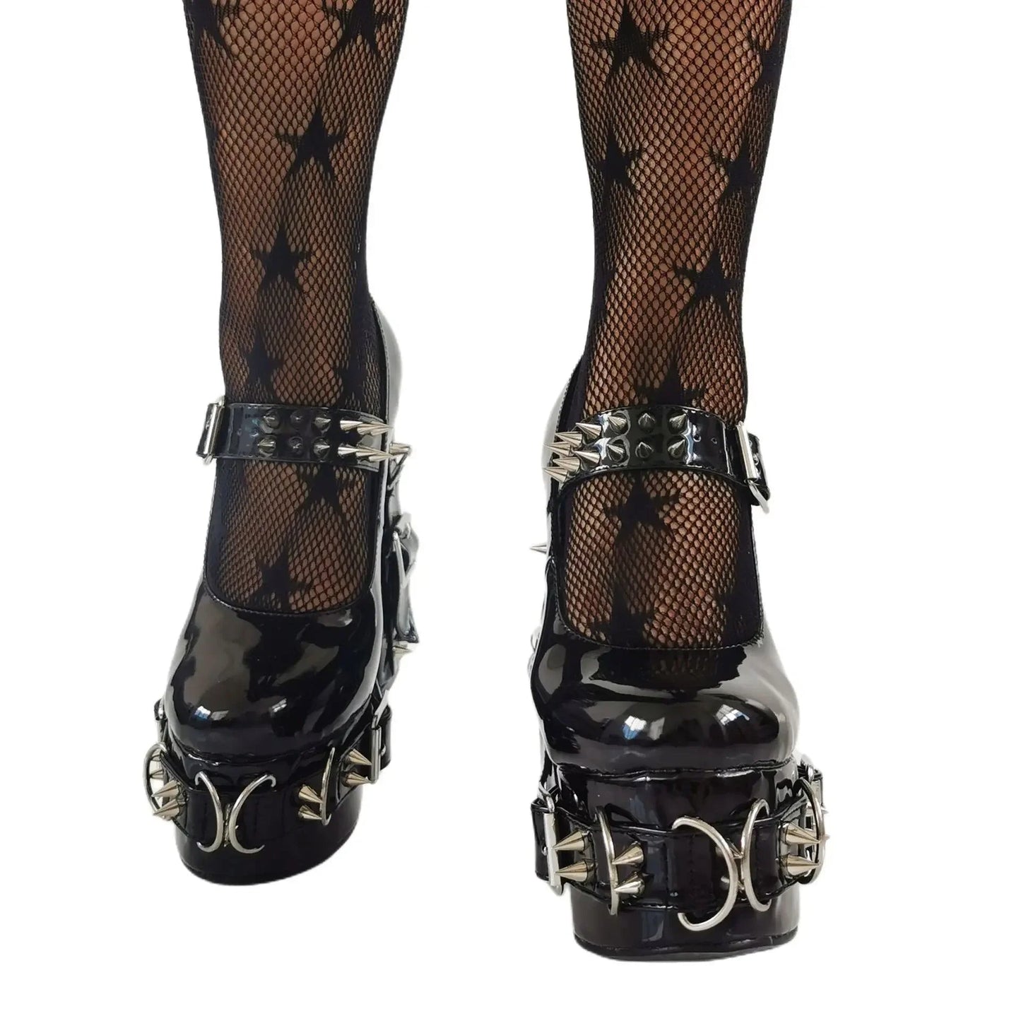 Super High Heels Gothic Pumps Metal Buckle Belt Rings Rivet Sexy Platform Cosplay Chunky High Heels Ankle Strap High Heel Shoes Good Vibrations