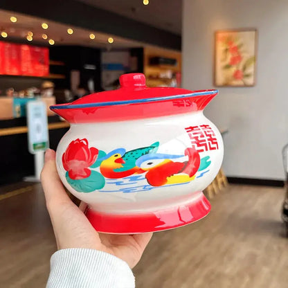 Clown Instant Noodle Bowl Ceramic Dormitory Student with Lid with Handle Convenient Soup Bowl Good Vibrations