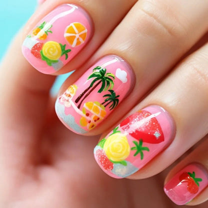 24pcs Cute Cartoon Fake Nail Tips Oil Painting Series Printed Almond Press On Nail Sweet Cool Charming False Nail For Spicy Girl Good Vibrations
