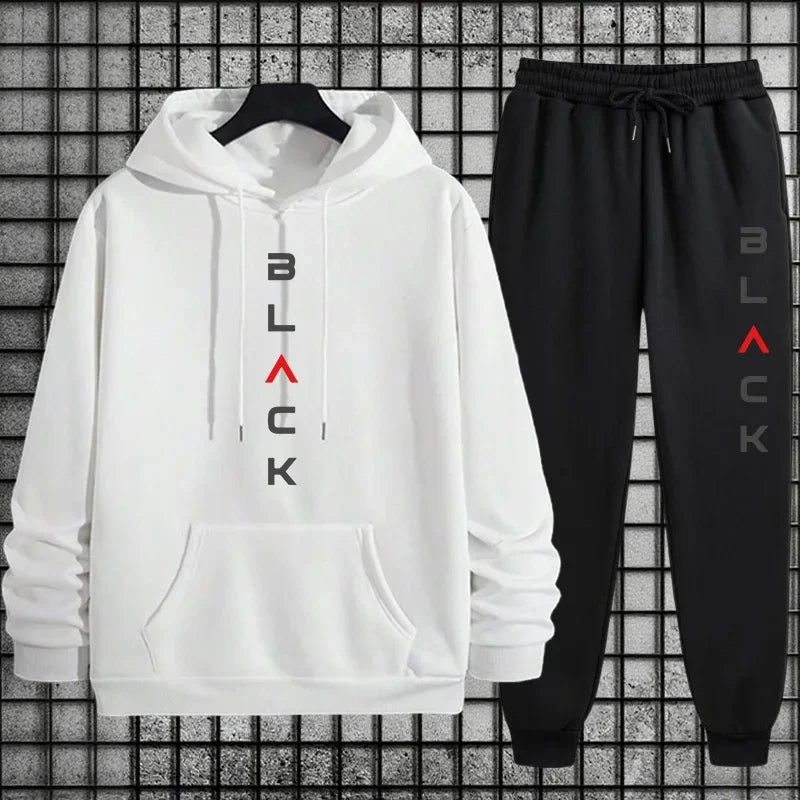 2026 New Arrival Men's Tracksuit Black Letter Print Sweatshirt + Pants Urban Causal Fashion Sportswear Fall/winter Sports Suit Good Vibrations