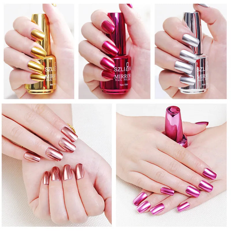 Mirror Effect Metallic Nail Polish Purple Rose Gold Silver  Nail Art Polish for Nails Manicure Lacquer Decoration Good Vibrations