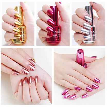 Mirror Effect Metallic Nail Polish Purple Rose Gold Silver  Nail Art Polish for Nails Manicure Lacquer Decoration Good Vibrations