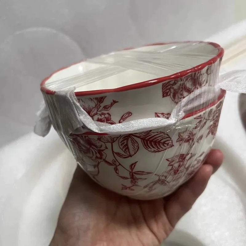 1Set New Luxury Red Rose Ceramic Tableware Household Bowl Spoon Plate Dinner Dinsh Kitchen Cutlery Home Decor Good Vibrations