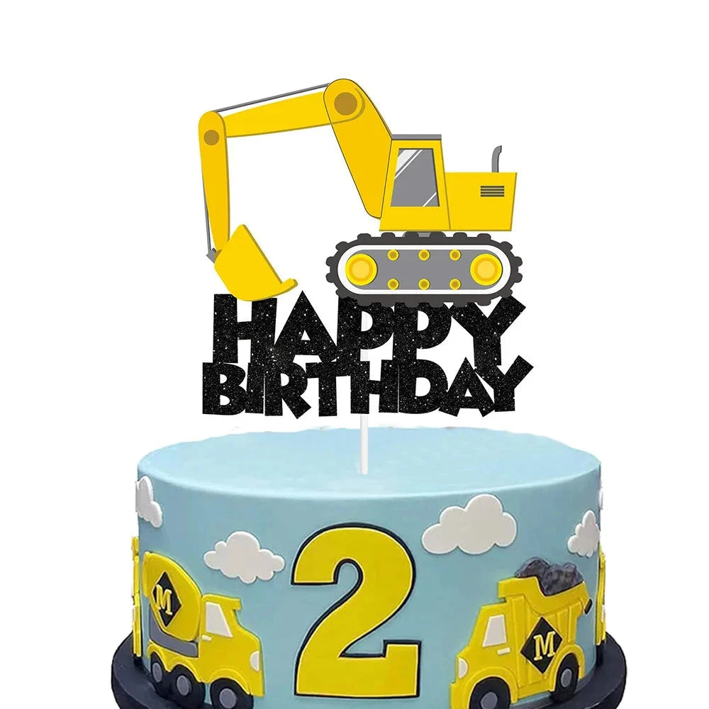 Construction Birthday Cake Decor Dump Truck Excavator Tractor Cupcake Toppers Kids Birthday Baby Shower Party Decors Supplies Good Vibrations