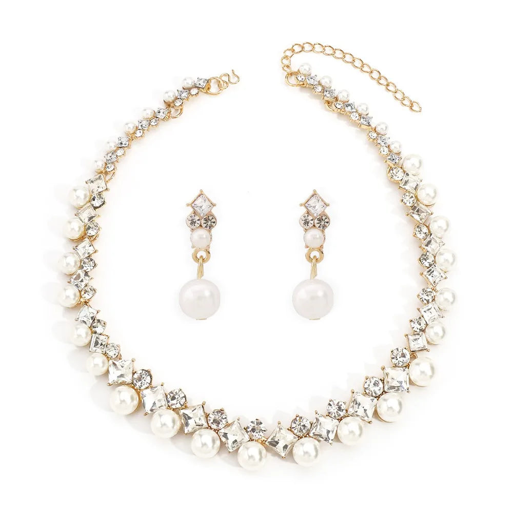 Graceful Sparkling Pearl Jewelry Set Elegant Exquisite Pearl Necklace Women Jewelry Multi-layer Pearl Dangle Earrings Party Good Vibrations Adult Super Store