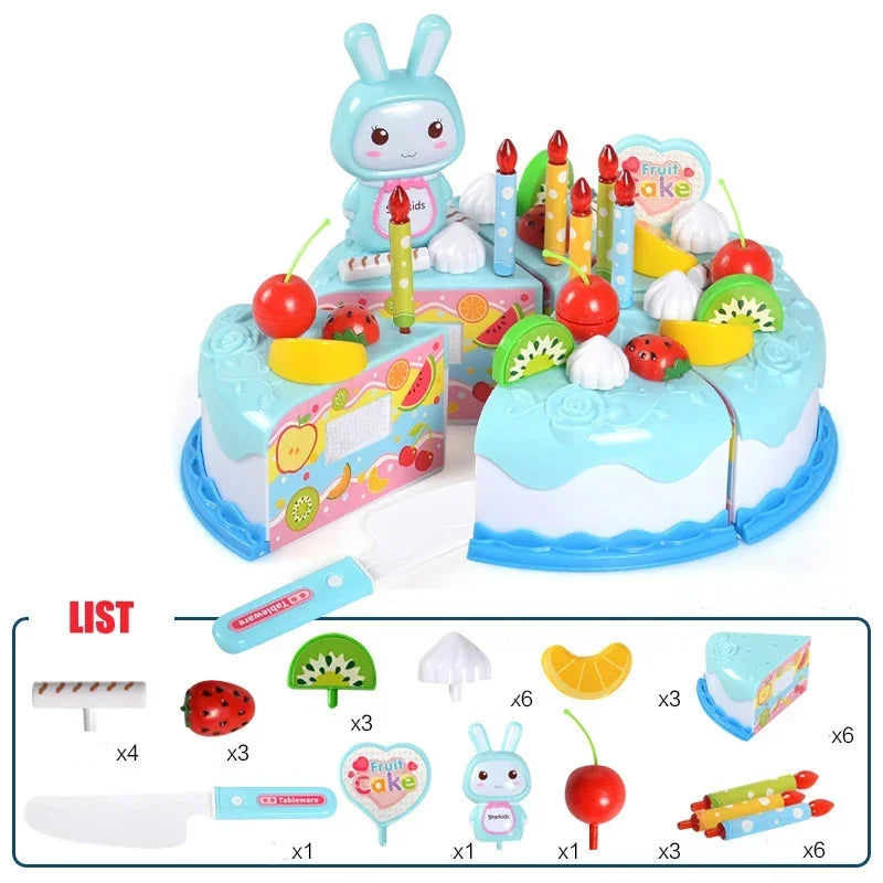 Kids Toy Simulation DIY Birthday Cake Model Kitchen Pretend Play House Cutting Fruit Food Toy for Toddler Children Gift Boy Girl Good Vibrations