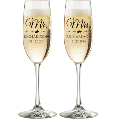 Set of 2 Personalized Mr. And Mrs. Wedding Toasting Flutes Wedding Glasses Custom Bride and Groom Toasting Glasses Good Vibrations