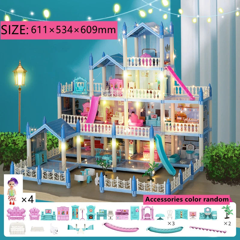 Doll Houses 3D Assembled DIY Miniatures Dollhouse Accessories Villa Princess Castle with LED Light Girl Birthday Gift Toy House Good Vibrations