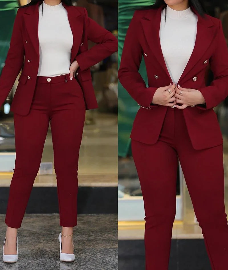 Sets for Women 2 Pieces 2023 Autumn Fashion Notched Neck Long Sleeve Blazer & Elegant High Waist Work Pants Set Office Lady Good Vibrations