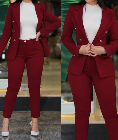 Sets for Women 2 Pieces 2023 Autumn Fashion Notched Neck Long Sleeve Blazer & Elegant High Waist Work Pants Set Office Lady Good Vibrations