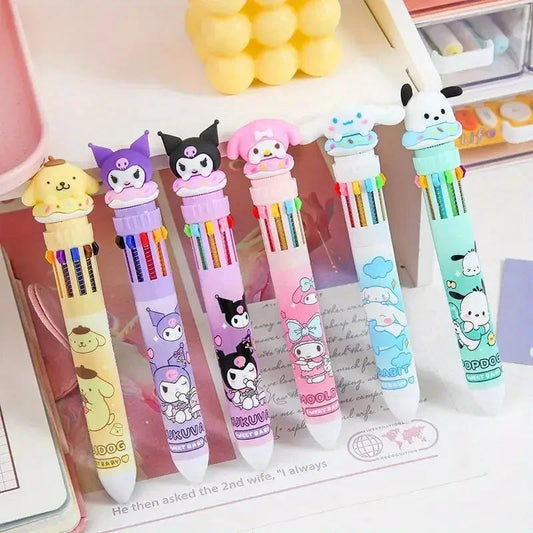 Sanrio 10-Color Ballpoint Pen Set - Kuromi Hello Kitty Cinnamoroll Kawaii 0.7mm Gel Pens for School Office Stationery Drawing Wr Good Vibrations