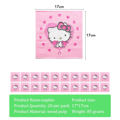 Hello Kitty Theme Girls Birthday Party Disposable Tableware Paper Cup Plate Balloon Kids Favors KT Balloon Party Decor Supplies Good Vibrations